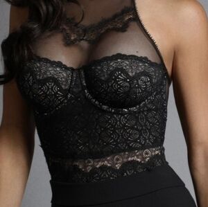 Victoria's Secret 🖤 Teddy Bodysuit Black Lace Halter Garter Lingerie Piece